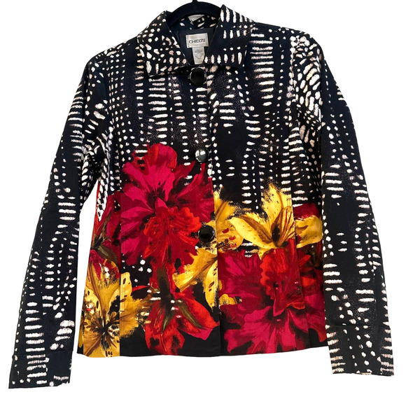 Chico's Jackets & Blazers - Chico’s Boho, Floral Abstract Button Down Dress Blazer